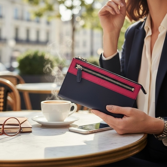 COACH Legacy Colorblock Pink and Navy Wristlet - Picture 3 of 11